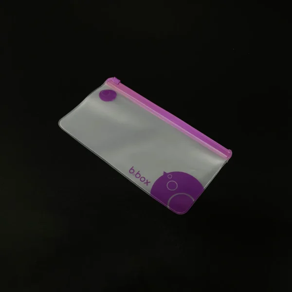 bolsa con cremallera translúcida esmerilada personalizada color púrpura1 Bolsa con cremallera translúcida esmerilada con logotipo personalizado