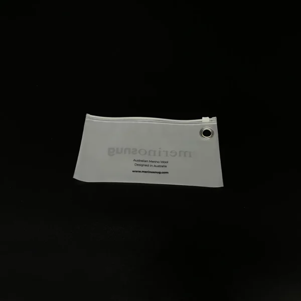Custom Frosted Slider Bag with Metal Eyelet – Premium EVA/CPE Packaging for Woolen & Luxury Apparel