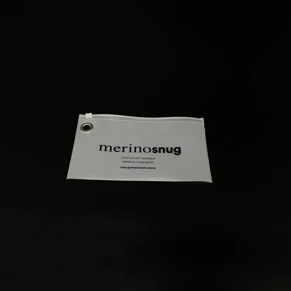 Custom Frosted Slider Bag with Metal Eyelet – Premium EVA/CPE Packaging for Woolen & Luxury Apparel