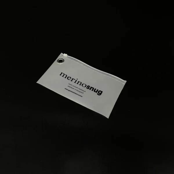 Custom Frosted Slider Bag with Metal Eyelet – Premium EVA/CPE Packaging for Woolen & Luxury Apparel