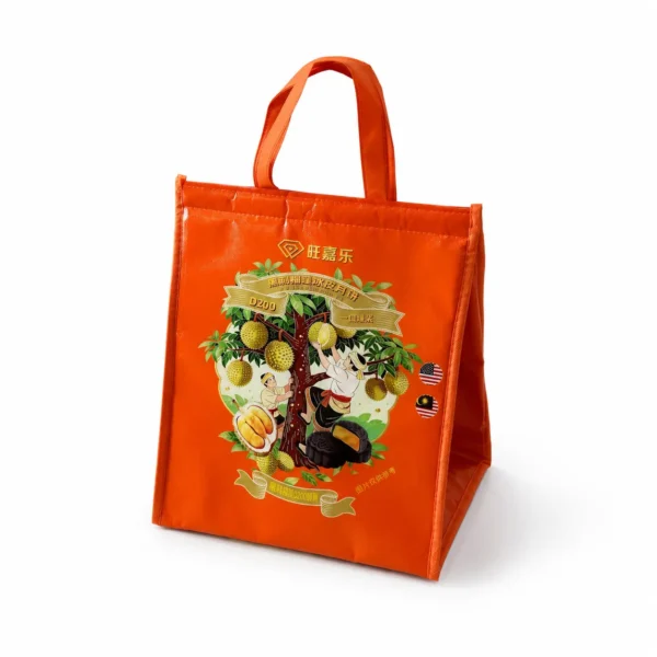 orange-durian-mooncake-insulated-bag-angle Custom Insulated Non-Woven Mooncake Bag for Durian Mooncake Gift Packaging