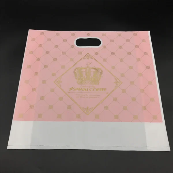 Pink Printed Plastic Shopping Bag with Die-Cut Handle