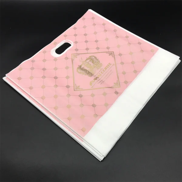 Pink Printed Plastic Shopping Bag with Die-Cut Handle